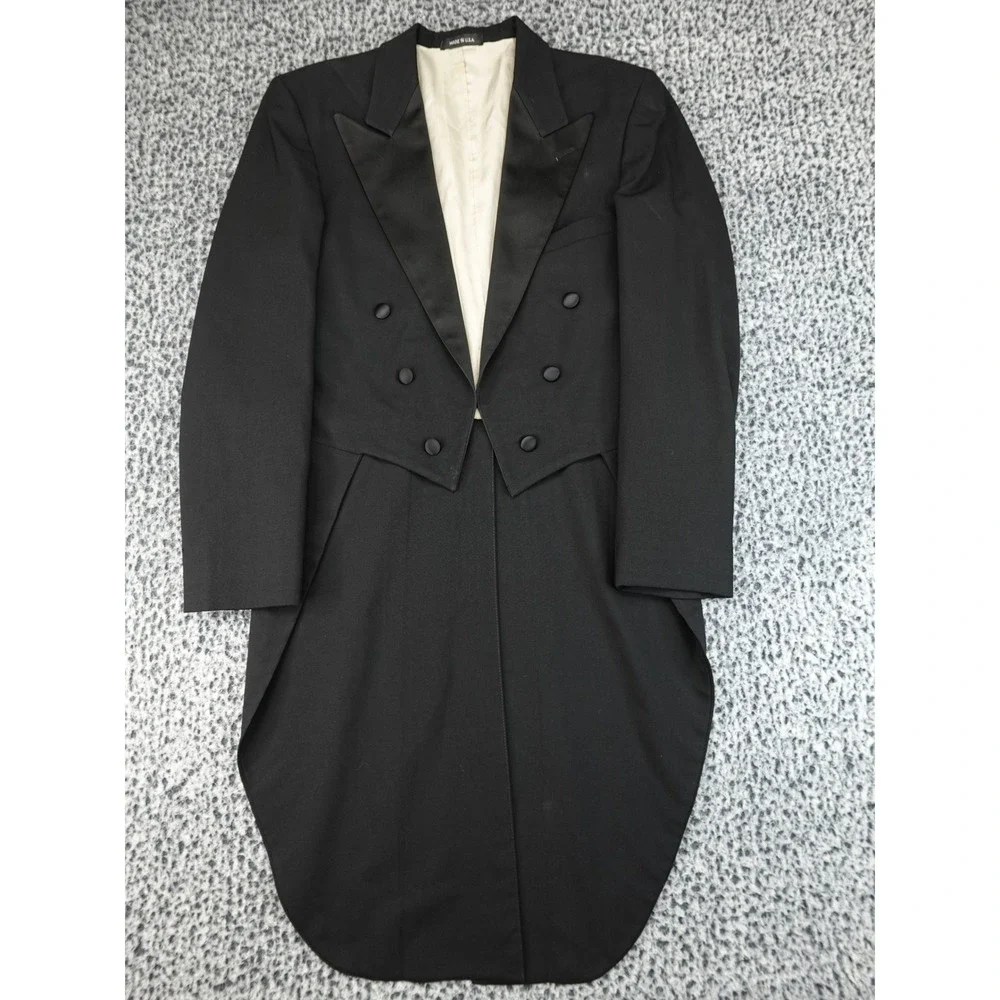 Chaps Ralph Lauren Tuxedo Tailcoat Mens 39L Black Good Satin Peak Lapel USA Made